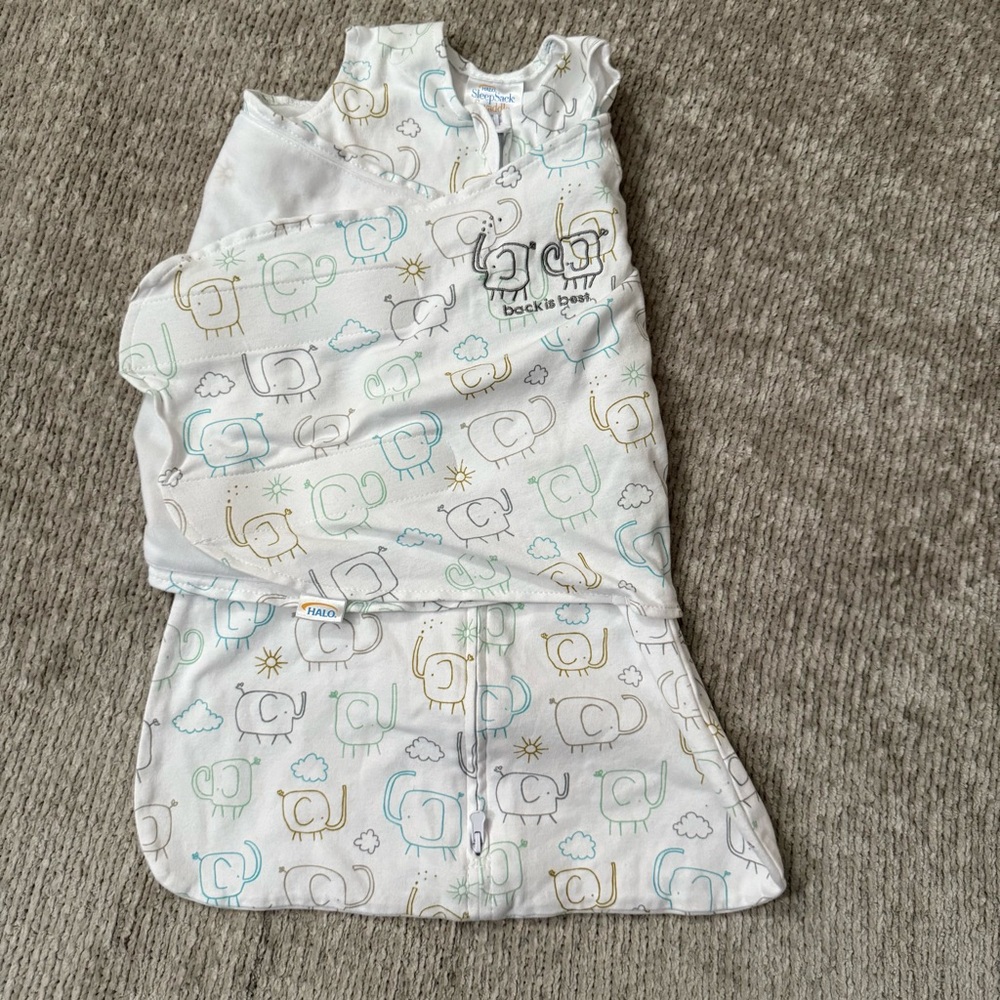 Halo SleepSack Newborn Wearable Blanket Elephants 6–12 lbs Gray Yellow Blue